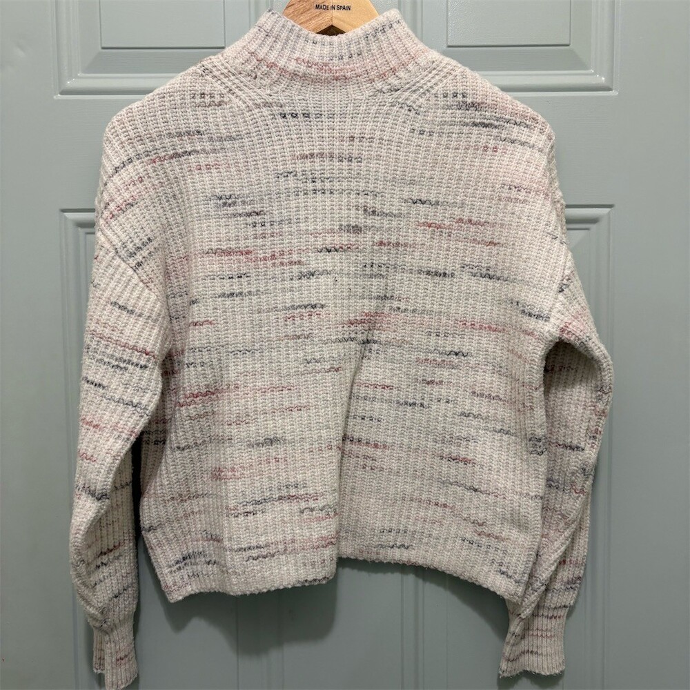 Old Navy Cropped Mock Neck Pullover Sweater Womens S Ivory Striped Soft